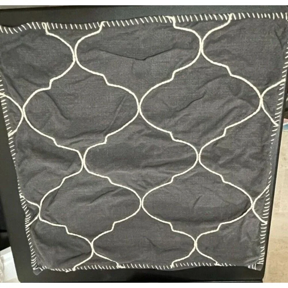 2 Pottery Barn Moroccan Tile Whipstitch Embroidered GRAY Pillow Cover 22